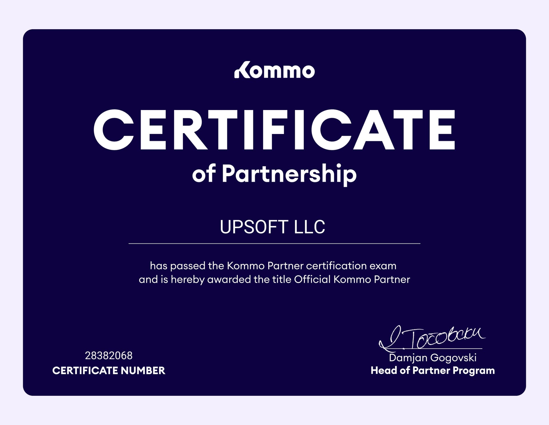 Certificate of Partnership — Kommo